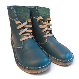 DUCKFEET Faborg Leather Boots Unisex 44 Teal Blue Lace Up Wide Toe Crepe Sole